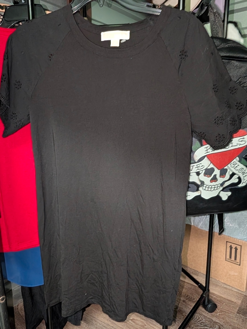 Michael Kors Black Eyelet Embroidered T-Shirt Dress XS Excellent Condition